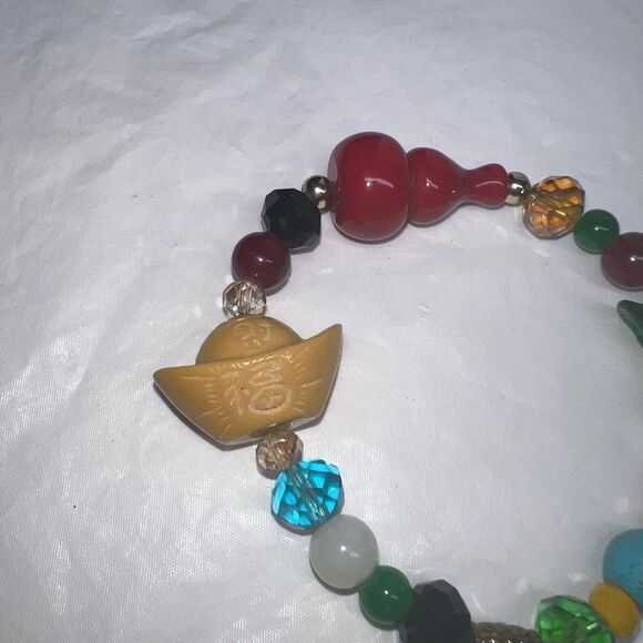 Year of the Rooster Chinese Good Luck Charm Glass Bead Stretch Bracelet - Picture 4 of 10